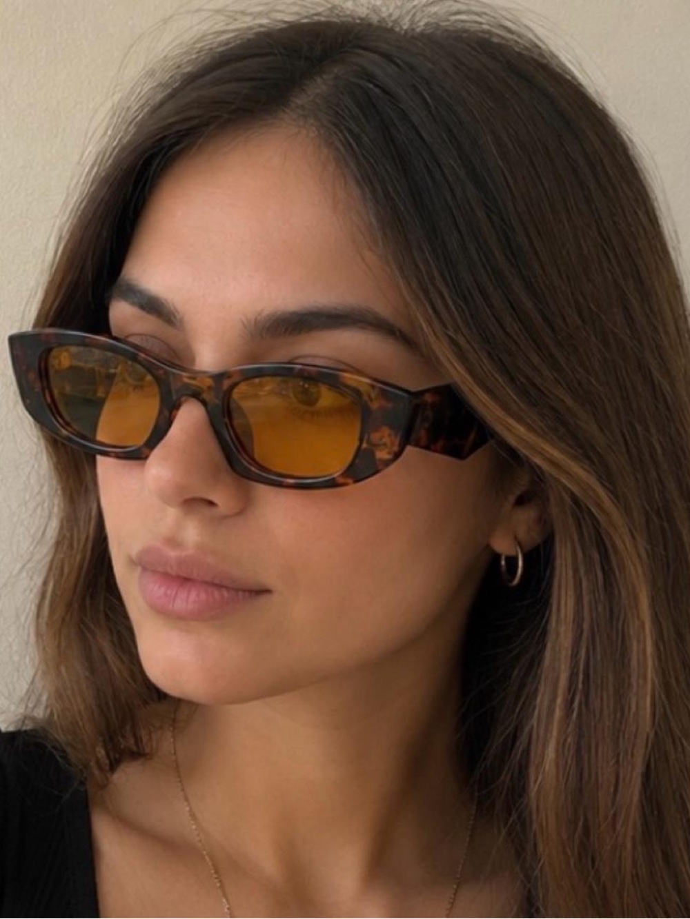 Women’s Tortoise Rectangle Cat Eye Sunglasses Yellow Lens UV400 Y2K